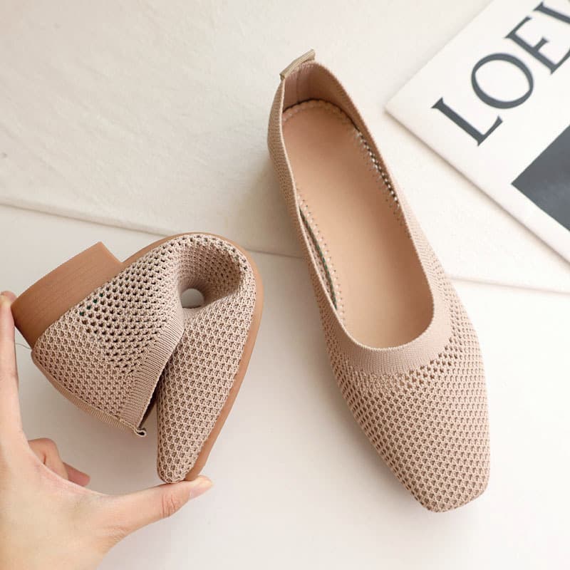 Women's spring and summer new style mid-heel flying woven shallow mouth breathable one-step woven grandma shoes