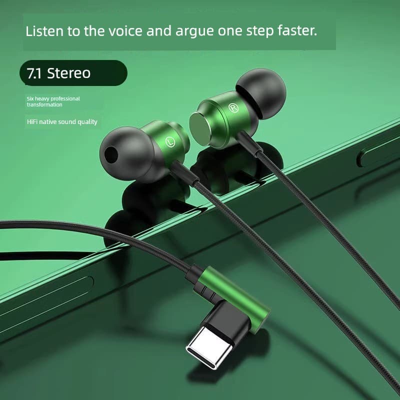 Elbow In-Ear Headset Wired Typec Android Neutral Mobile Game Computer Subwoofer High Sound Quality Earplugs With