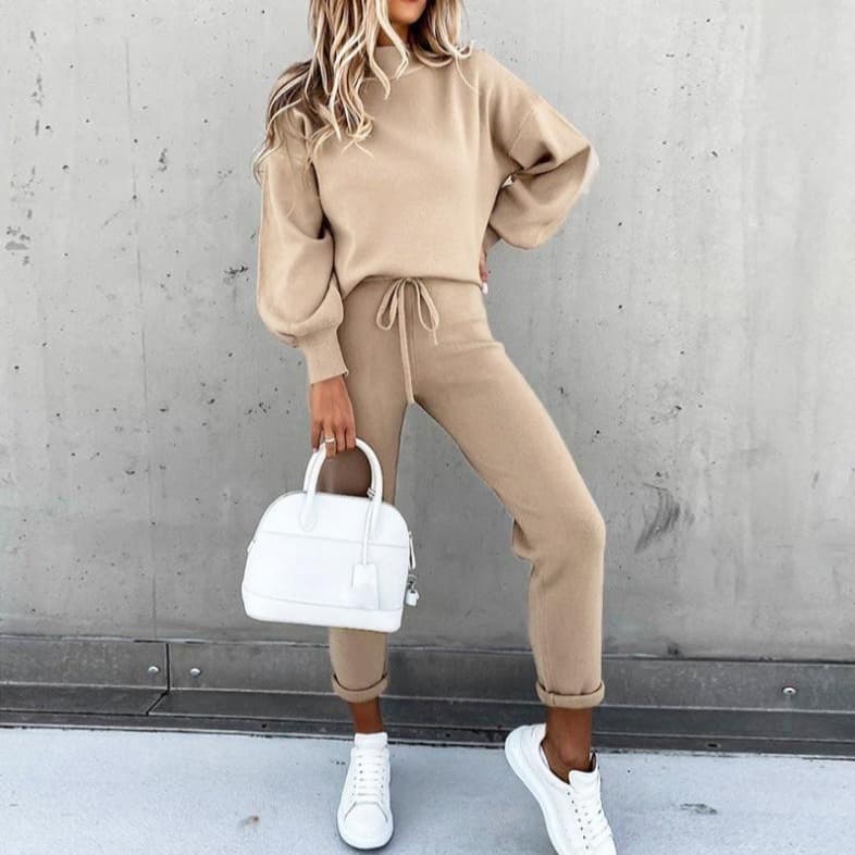 Women's Clothing High Collar Long Sleeve Pocket Pants Casual Two Piece Set Autumn And Winter Sweatshirt Women Hot Sale