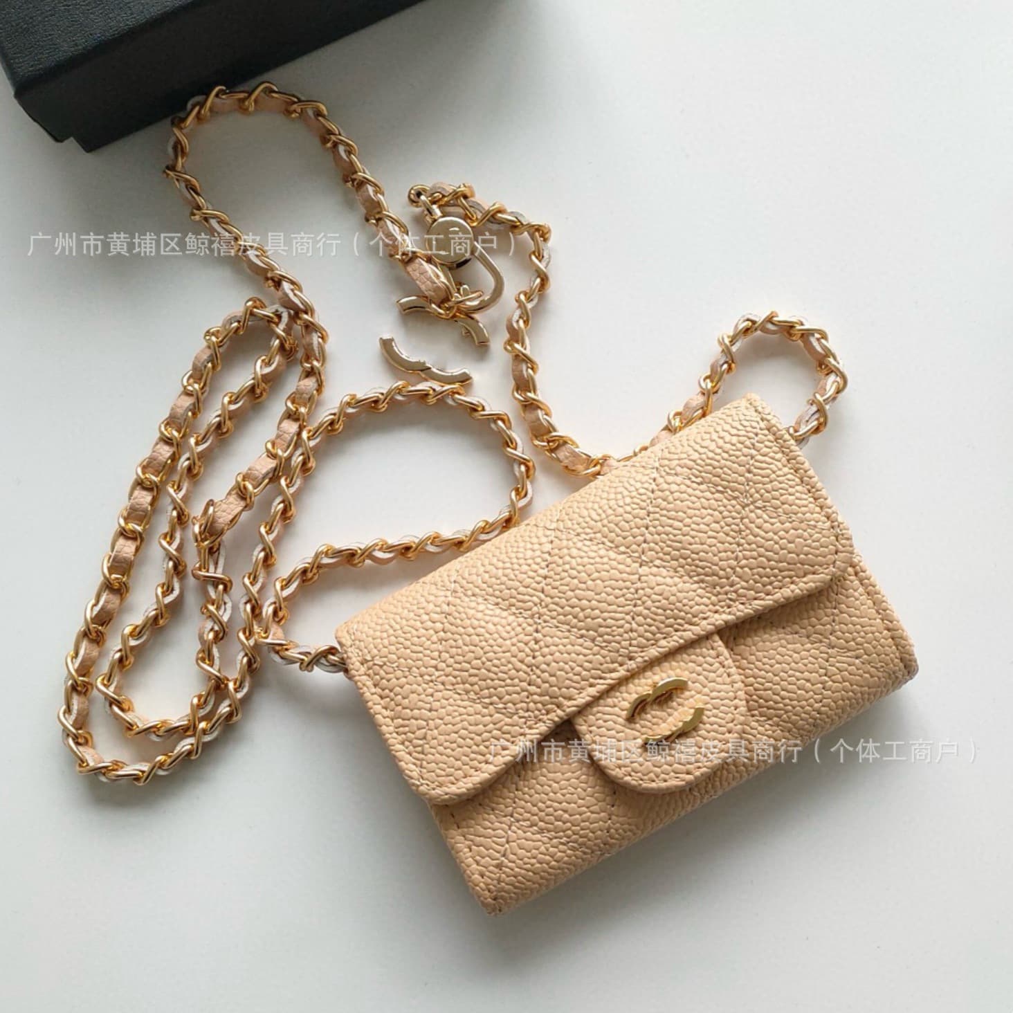 Porte-monnaie classique à rabat en cuir caviar, mini porte-cartes, sac banane matelassé, porte-cartes