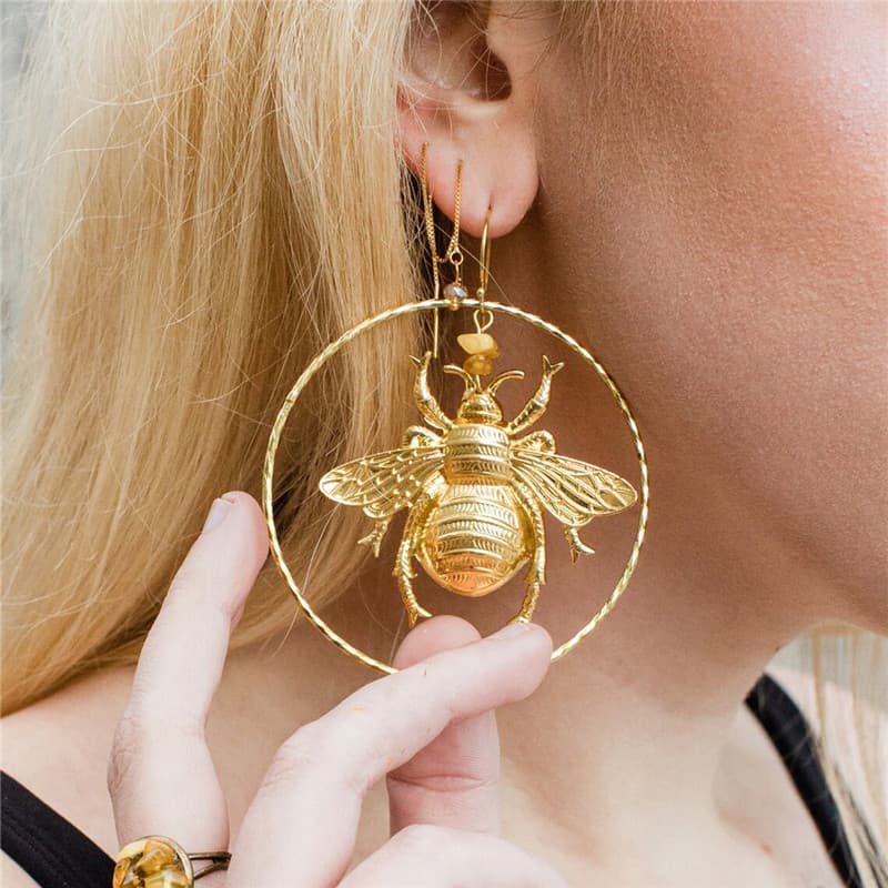 Earrings golden bumblebee earrings insect earrings