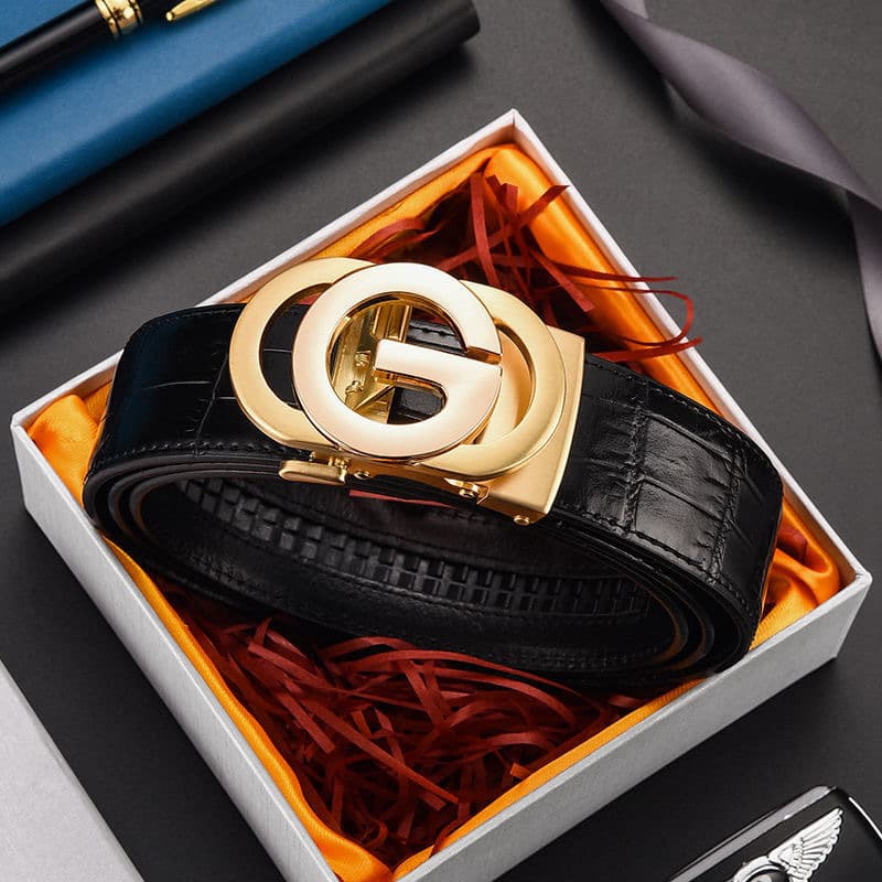 2023 New Selling G Belt Men's Genuine Leather Crocodile Pattern Automatic Buckle Belt Cowhide Fashion Business Simplicity Trend