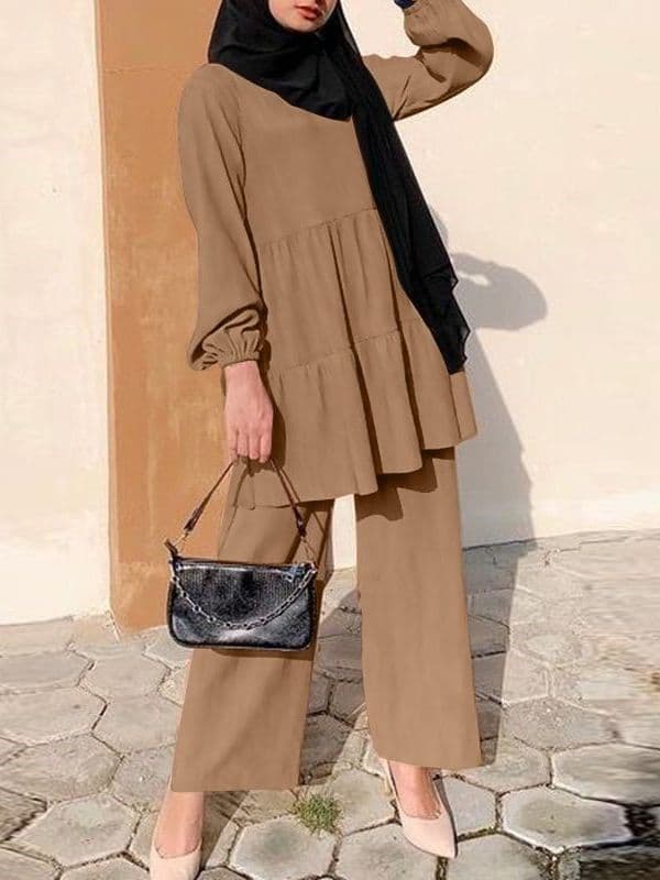 Women's fashion cover suit Wide leg shirt and pants suit Elegant solid color suit fall