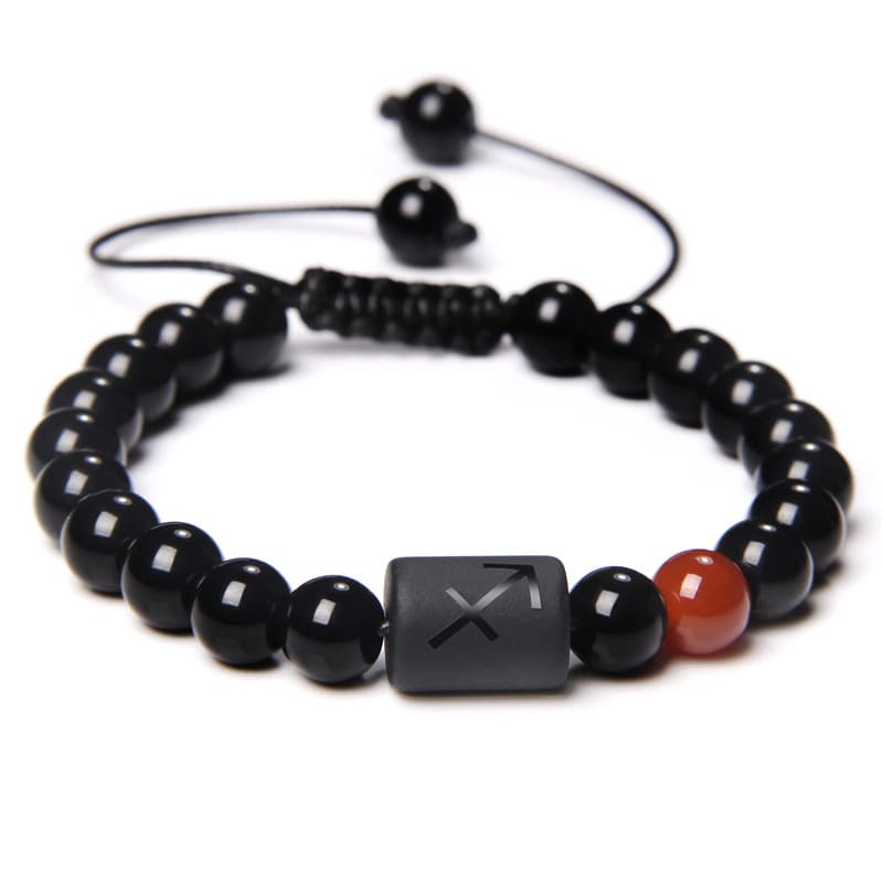 Twelve Constellations Black Glossy Beaded Woven Bracelet Simple Fashion Couple Handicraft