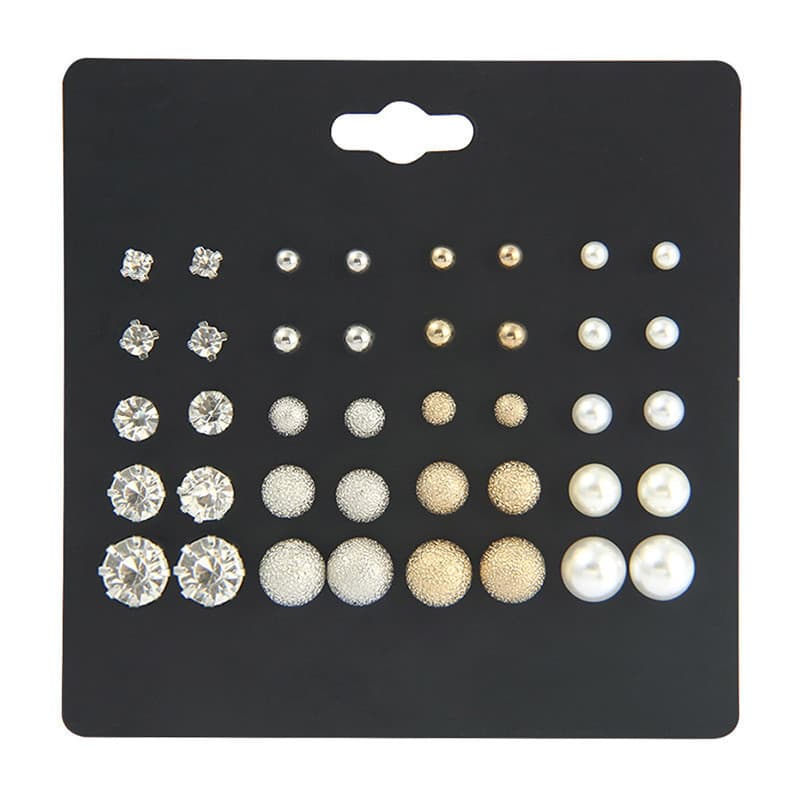 European And American Cross-Border Set Six-Claw Zircon Women's Pearl Inlaid Jewelry Weekly Earrings