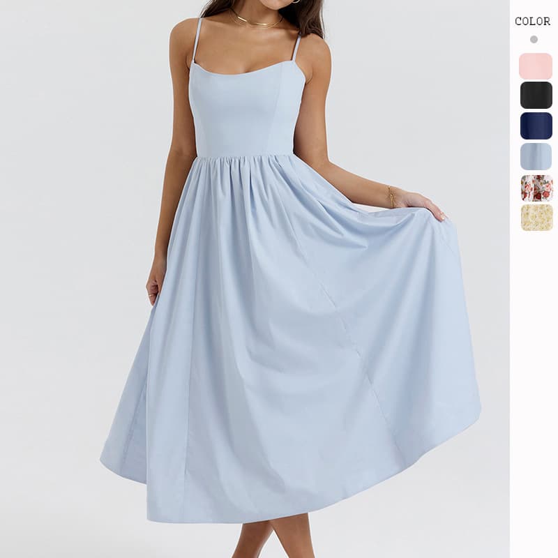 Foreign Trade Women's Clothing Long Skirt Summer New Cross Border Sexy Backless Suspenders Gentle Style Dress Women's Skirt