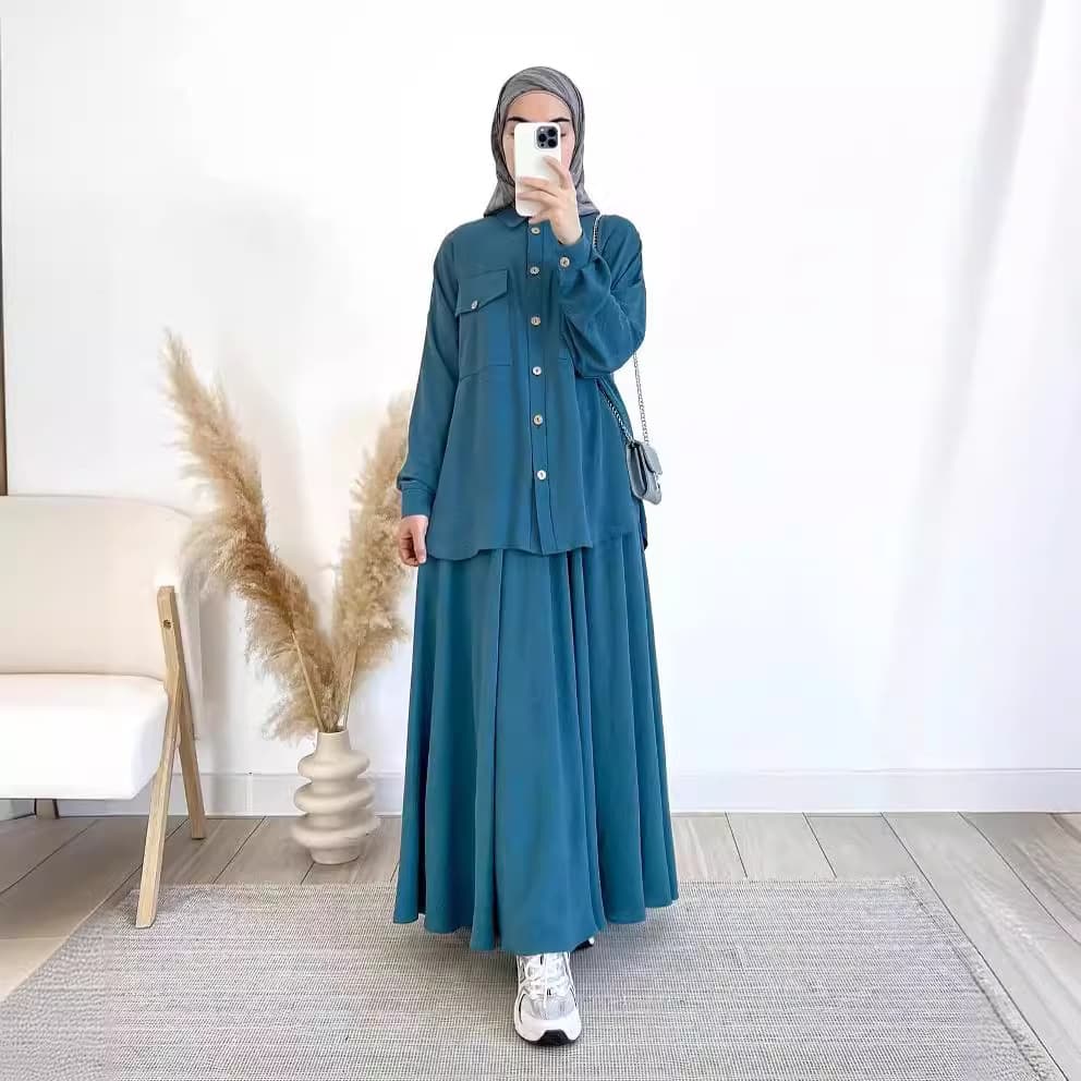 Women's Clothing Spring Women's Muslim Women's Clothing Set Loose Long Sleeve Shirt Skirt Set