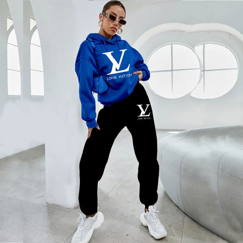 Ensemble deux pièces femme : pull à capuche, sweat-shirt, polaire, cordon de serrage, imprimé lettres, style transfrontalier
