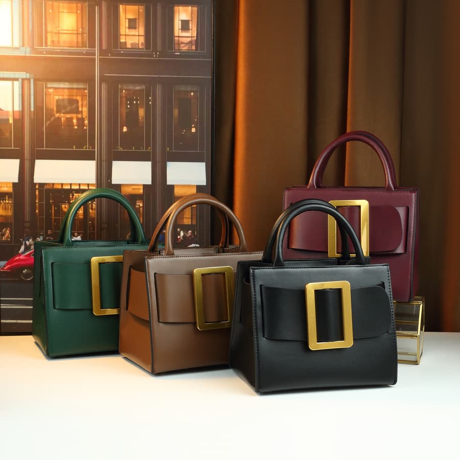 Women's High-End Solid Color Handbag Stylish Unique Square Buckle Design For Commuting Shoulder Or Crossbody Bag
