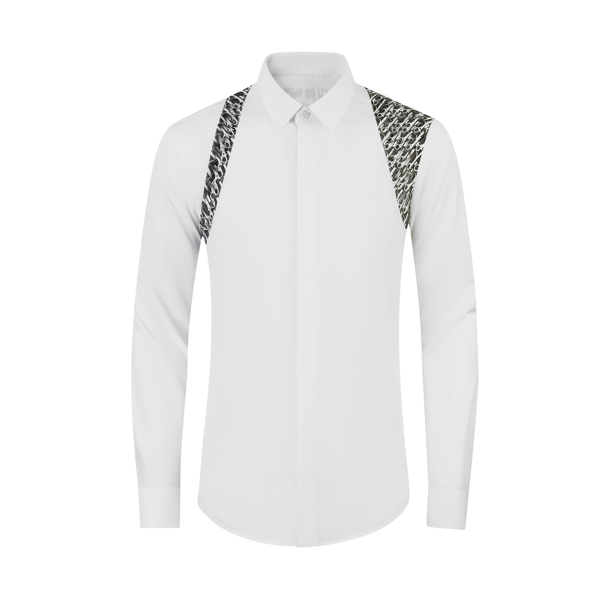 "Men's Color Block Letter Pattern Shirt - Slim Fit Long Sleeve Casual Top With Shoulder Strap, Autumn/Winter Cotton Blend Fashion Shirt"