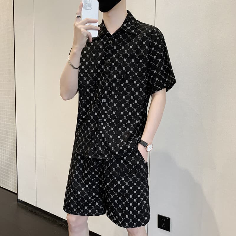 Ice Silk Set, American Advanced Full Print Presbyopia Jacket, Men's Trendy Loose Couple Casual Set