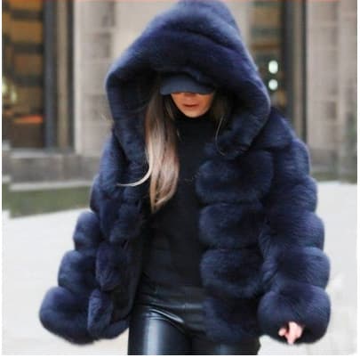 Women's Thick Warm Fur Coat Long Sleeve Hat Imitation Rabbit Fur Coat