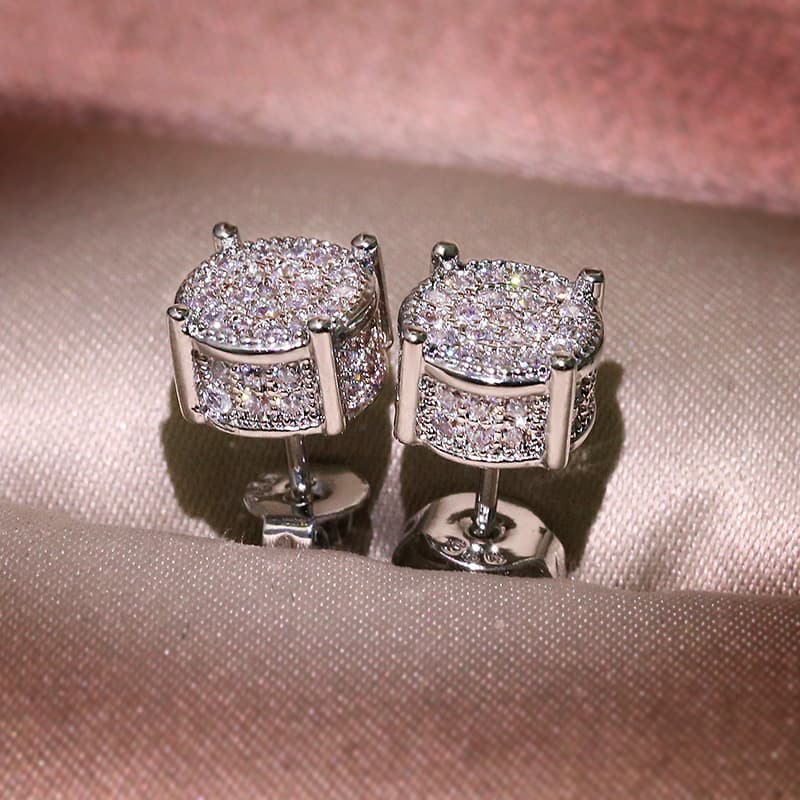 1 pair Hip Hop Men's Iced Out Zircon Stud Earrings Fashion Women Earrings Jewelry