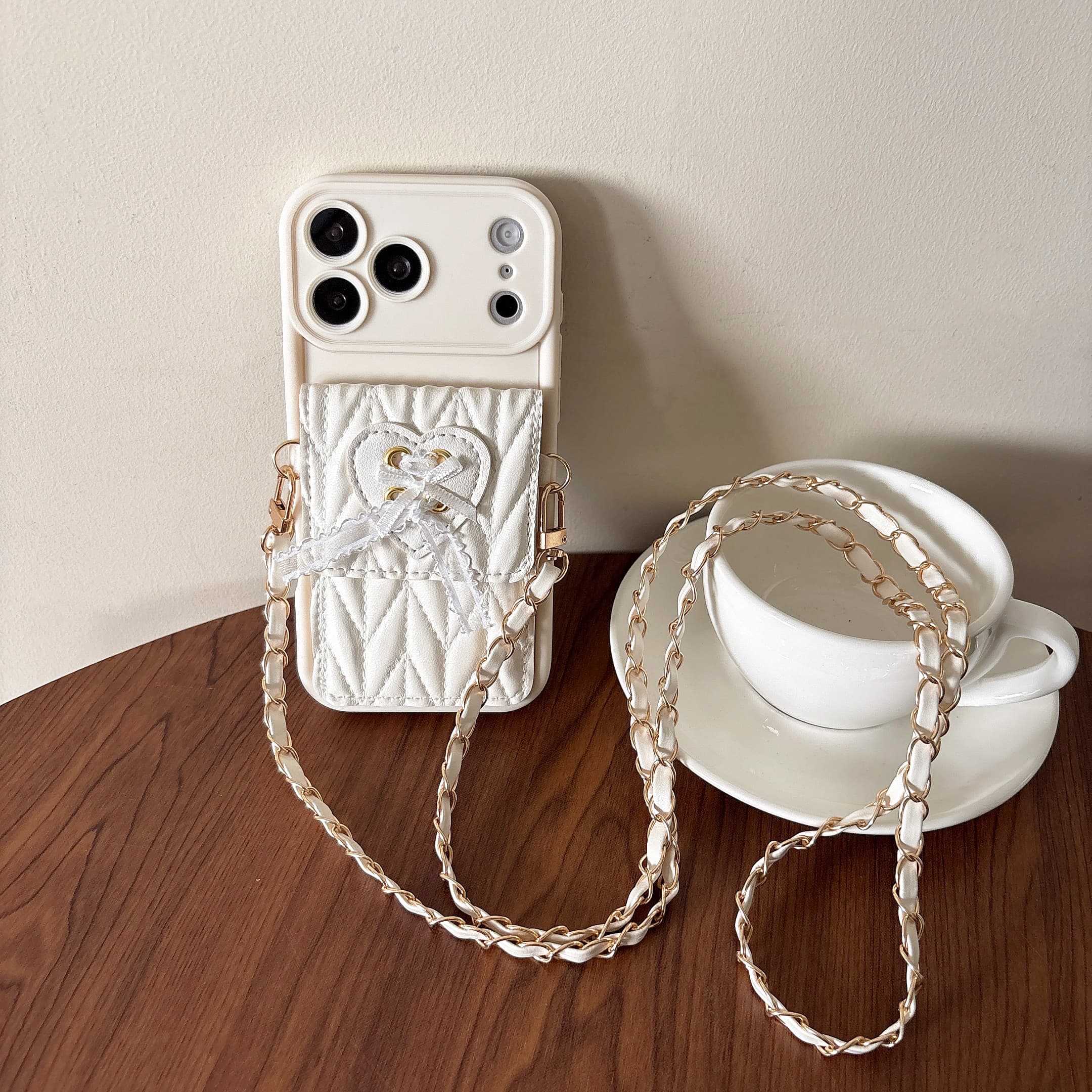 Crossbody PU Leath Heart Wallet Card Hold Phone Case For Iphone 17 Air 16 15 14 13 12 11 Pro Max Plus Protective