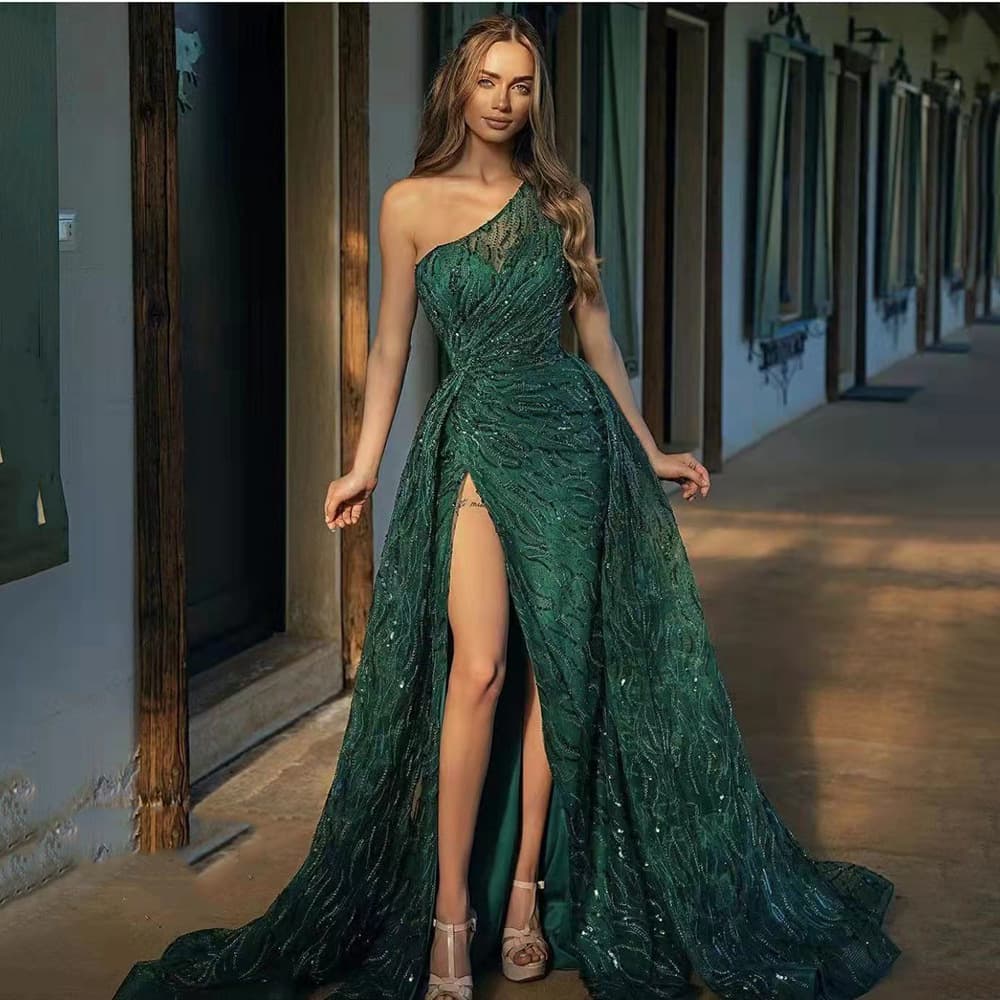 Women's Clothing spring and summer new women's clothing oblique shoulder slit long skirt toast dress sequined suspender evening dress