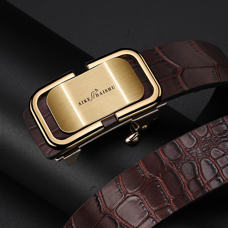 New Auomaic Buckle Men's Fashion Crocodile Paern Cowhide for Business Simpliciy and Youh Genuine Leaher Jeans