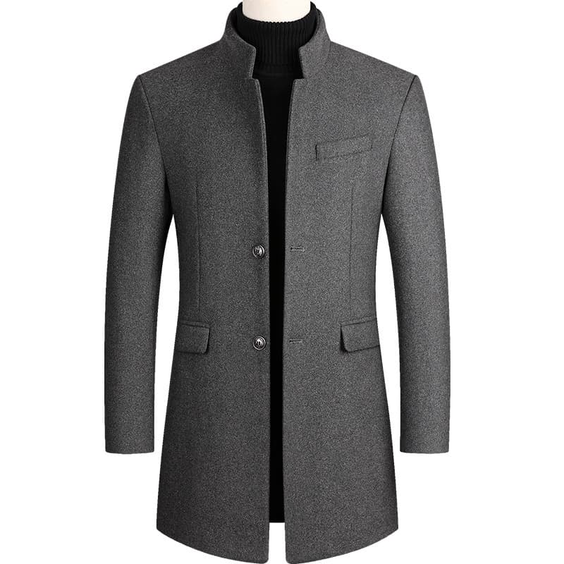 2024 Autumn and Winter Woolen Mid length Windbreaker with Cotton Thickened Men's Coat