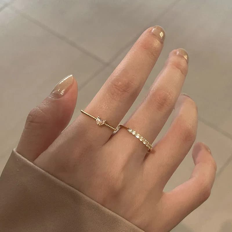 Ready Stock New Gold Color Heart Zircon Rings Set for Women Girls Adjustable Minimalism Twist Ring Fashion Jewelry Wedding Gifts