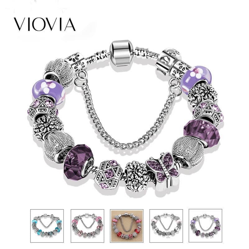 Hot selling Beaded Bracelet female DIY diamond inlaid butterfly alloy tennis hand ornament