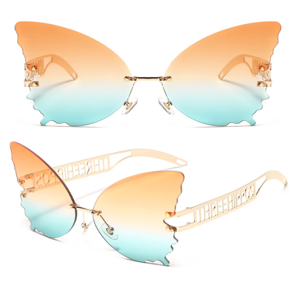 Butterfly Frameless Sunglasses For Kids - Cute Hollow Metal Frame (UV400 Protection, Dance & Party Fashion)