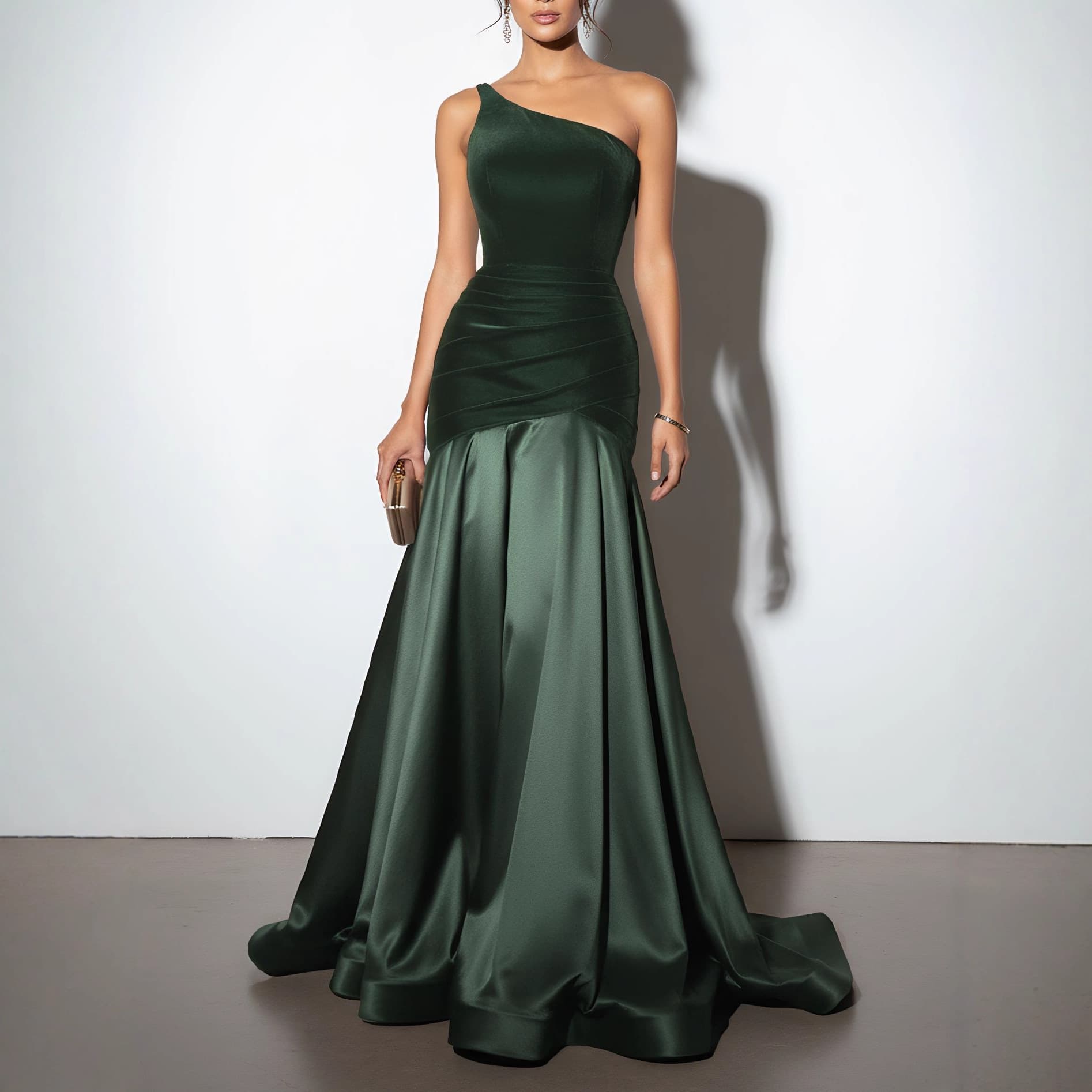 Elegant Off-Shoulder Velvet Blend Evening Dress For Women - Slimming A-Line Gown With High Waist & Asymmetric Neckline​​