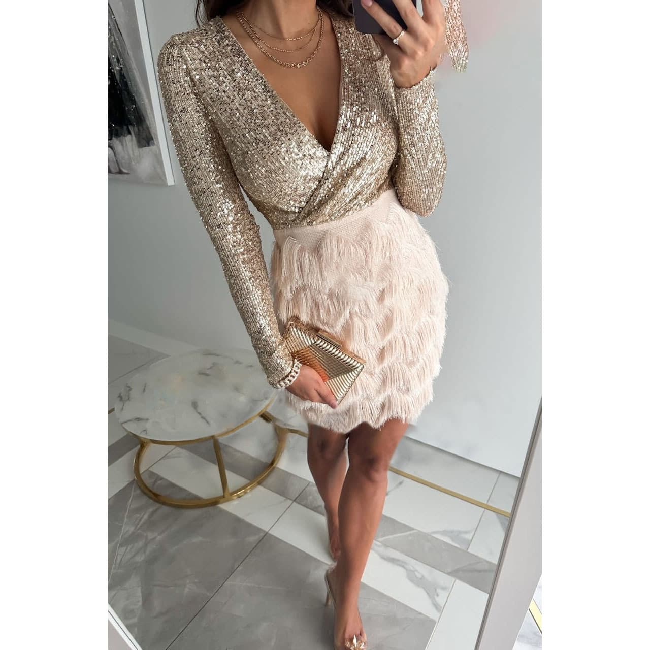 Cross border 2025 autumn and winter new party sequined multi color dress INS casual loose women's dress