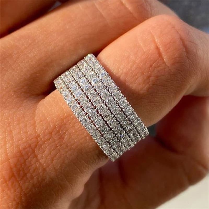 Cao Shi's New Luxury Five Rows Full Diamond Zircon Women's Ring Personalized Versatile Women's Ring