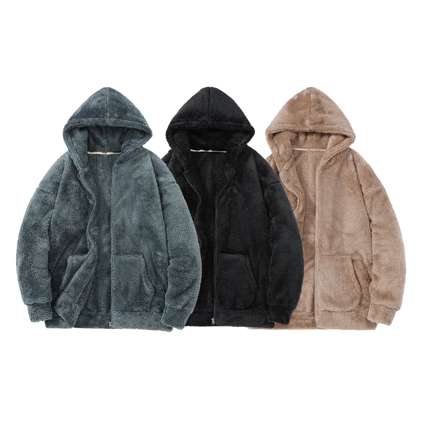 Winter Arctic Velvet Men's Cardigan, American Lazy Style, Loose Fit, Warm Top, Fleece Lined, Thick Hooded Fur Jacket