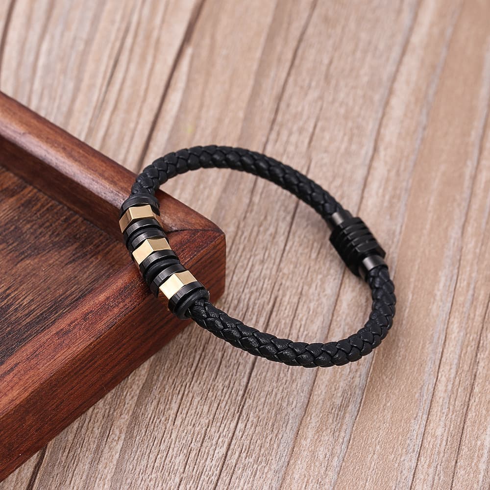 stainless steel jewelry leather braided bracelet stainless steel leather bracelet simple trendy leather bracelet for men