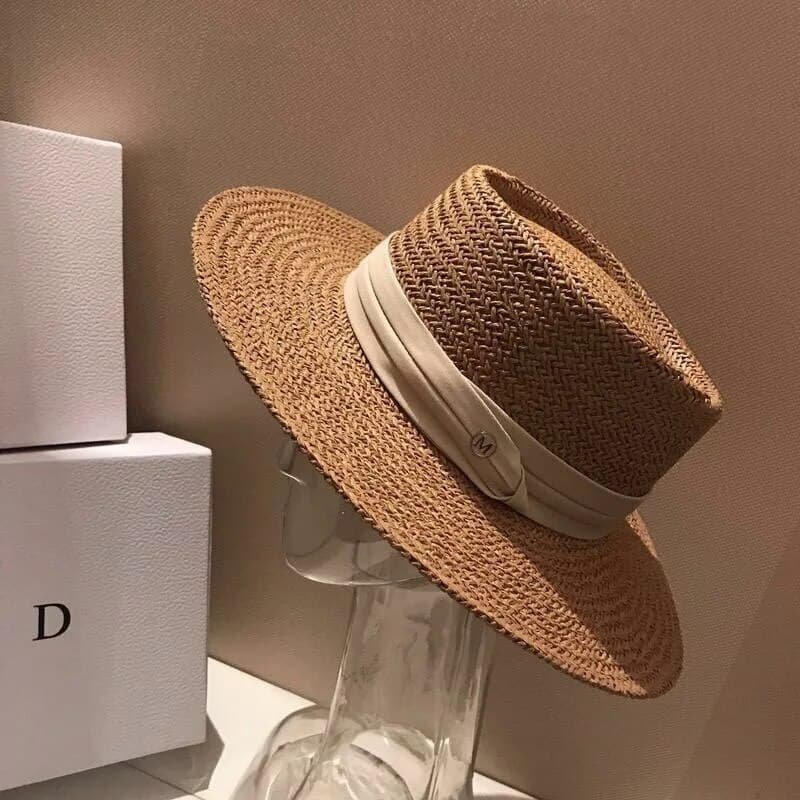 Hot Sale New Handmade Straw Beach Hat For Women Summer Holiday Panama Cap Fashion Concave Flat Sun Protection Visor Hats