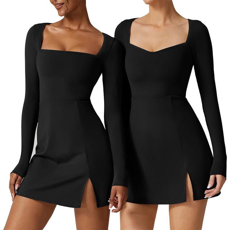 Women's long sleeve knitted slit A-line dress
