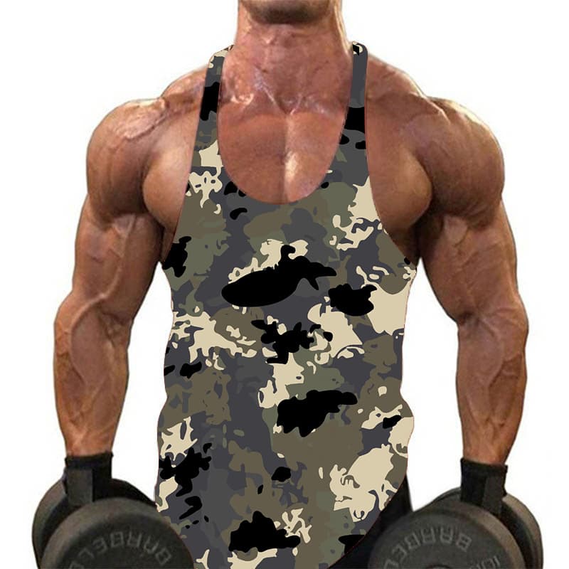 2024 Men's U-neck sleeveless outdoor sports and fitness top camouflage vest men's clothing