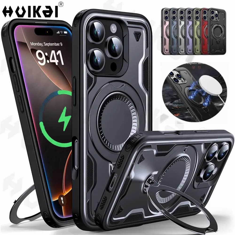 Magnetic Case For Iphone 16 15 Max 14 Pro 13 12 Upgrade Rotatable Stand Holder Protection Kickstand Covers