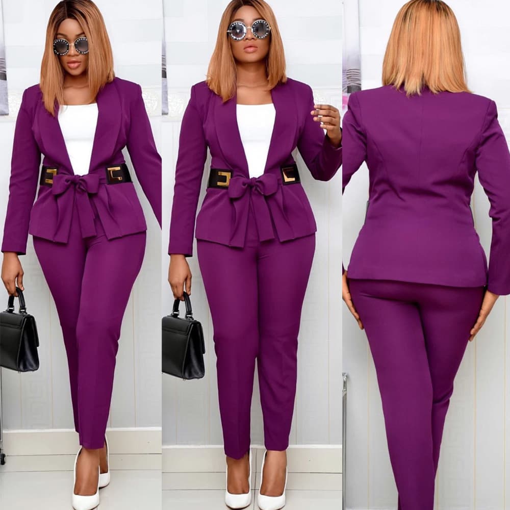 Women's small suit assembly characteristic leather belt OL commuting large size two-piece set