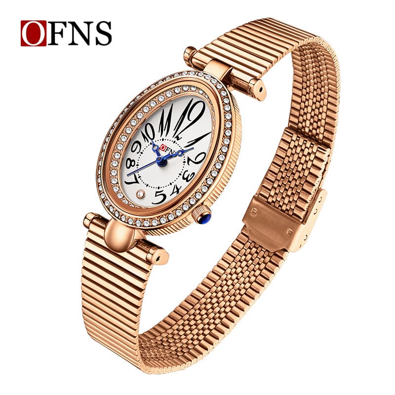 Women's Elegant Waterproof Quartz Watch With Rhinestones - Oval Dial, Stainless Steel Band, Fashionable Retro Design For Everyday Wear