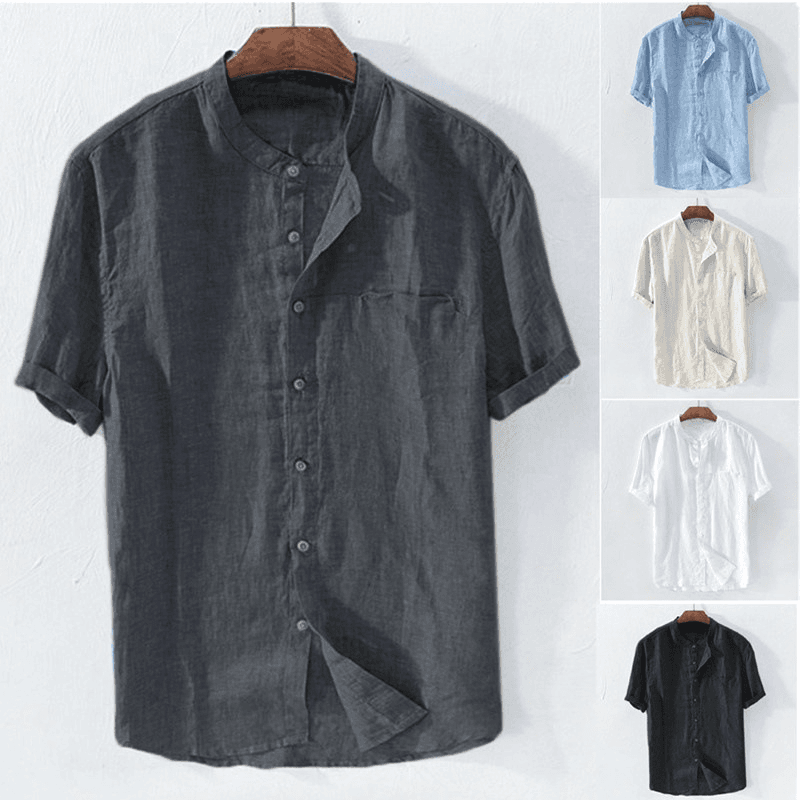 Men's Shirts New Short-sleeved Summer Stand-up Collar Shirts Men's Casual Shirts Cotton and Linen Shirts