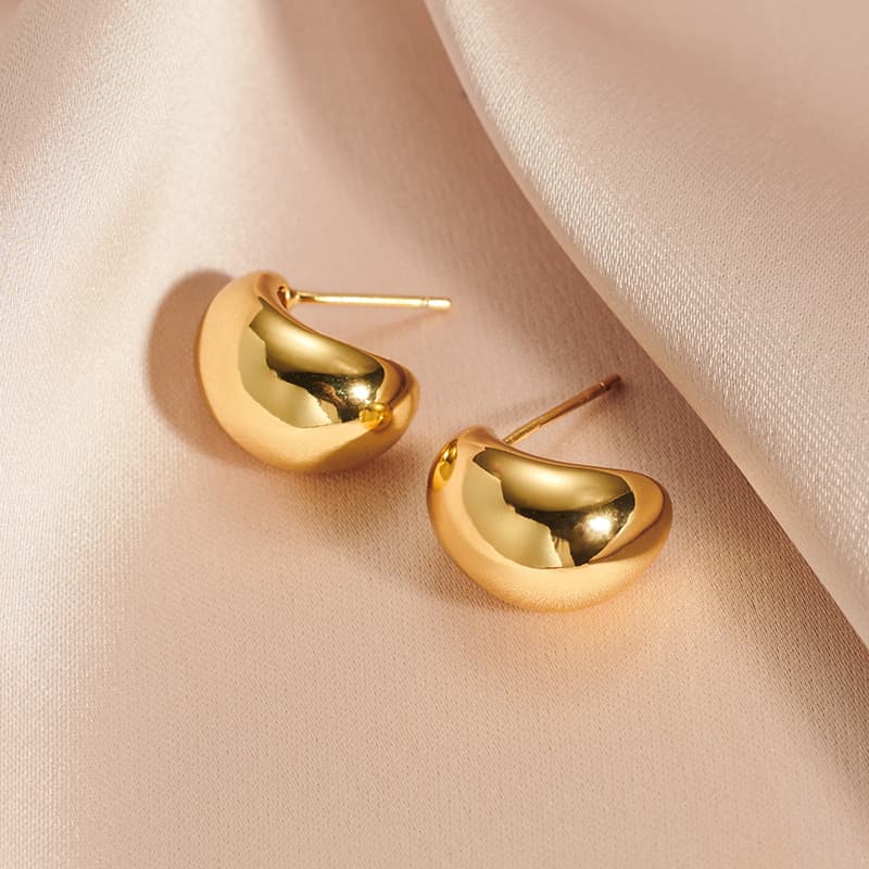 French Retro Metal Style Teardrop Earrings Gold Plated High Grade Light Luxury Temperament Silver Needle Female Earrings Simple Earrings