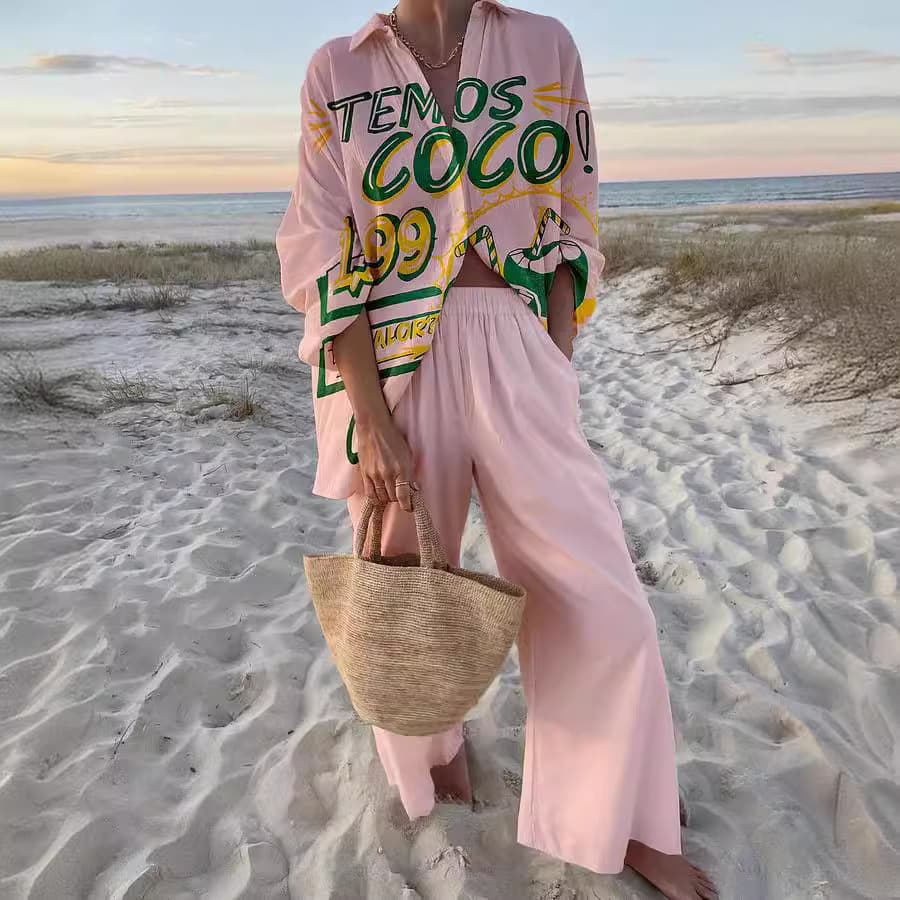 Women's Clothing Fashion Printed Leisure Vacation Style Suit