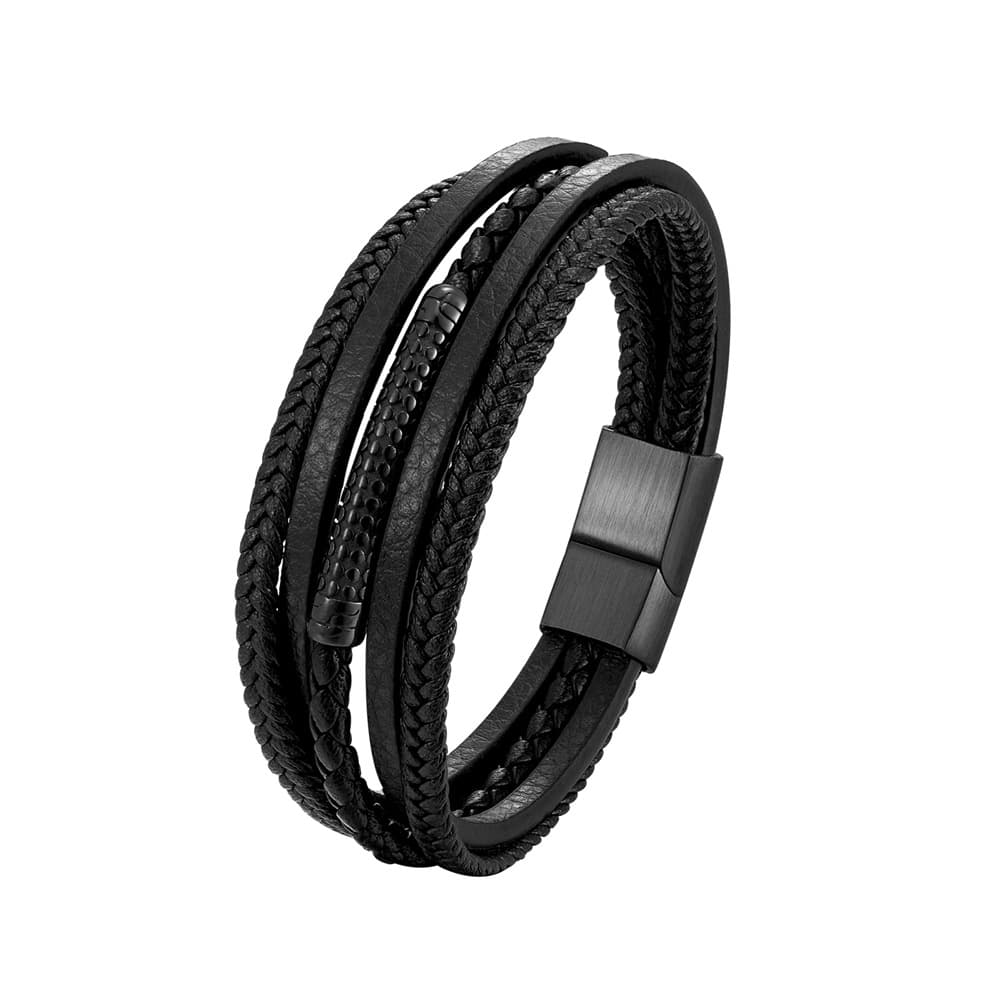 Multi layer hand woven genuine leather bracelet, stainless steel ethnic style men's bracelet jewelry