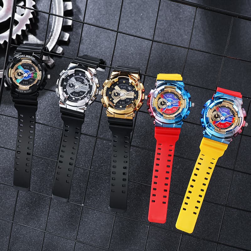 Men's Watches Sales Small Steel Gun Electroplating Gradient Color Male And Female Students Children's Fashion Trend Sports Electronic Quartz Watch