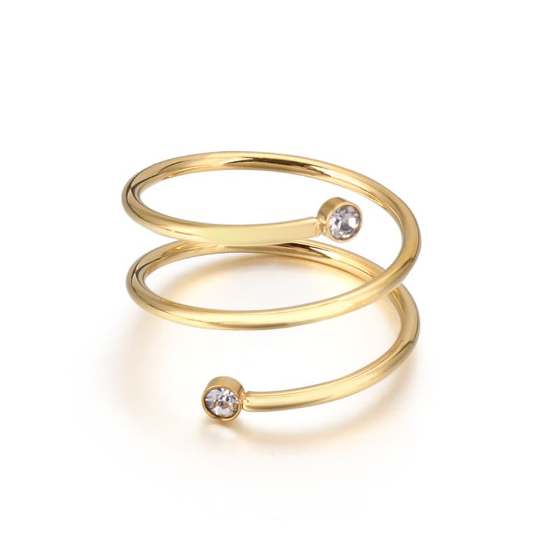 Women's Jewelry Simple Winding Coil Spring Zircon Flash Stainless Steel Gold Plated K Ring Open Ring Batch