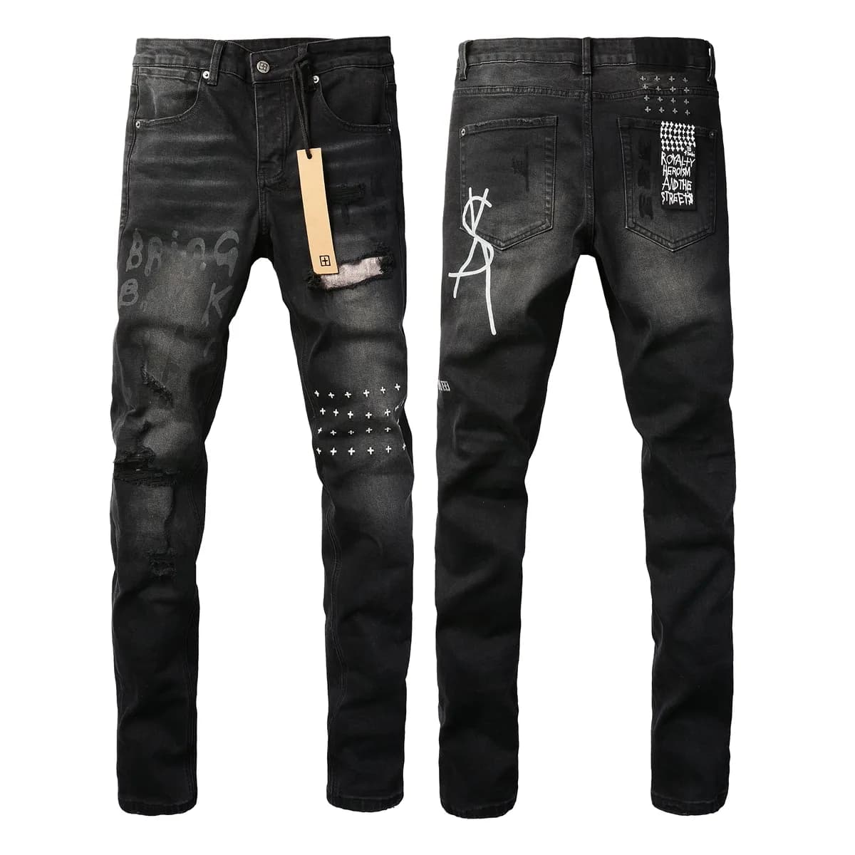 30 % de réduction ~ Pantalon en denim Ksubi Jeans 2024, couleur violette, pour homme, de marque, noir, haut de gamme, coupe droite