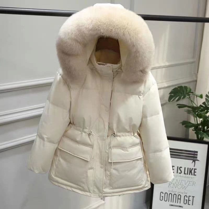 Women's Clothing MFL new winter coats cotton jacket women's short version slim drawstring thickened hooded large fur collar jacket 907