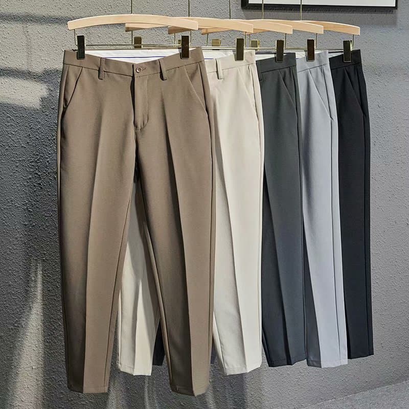 Big size, handsome, small feet, nine point suit pants, men's summer thin style, dark brown, coffee color, pendant,