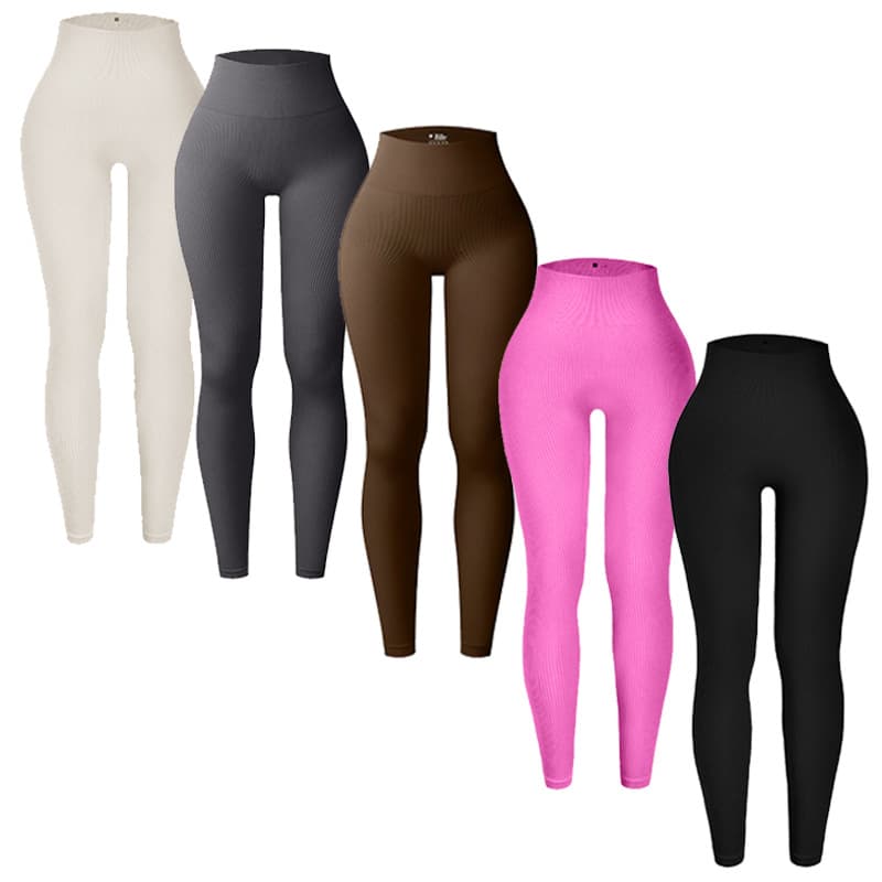 High-Waisted Ribbed Yoga Pants For Women - Stretchy Tummy Control Workout Leggings - Seamless Gym Running Tights In Black