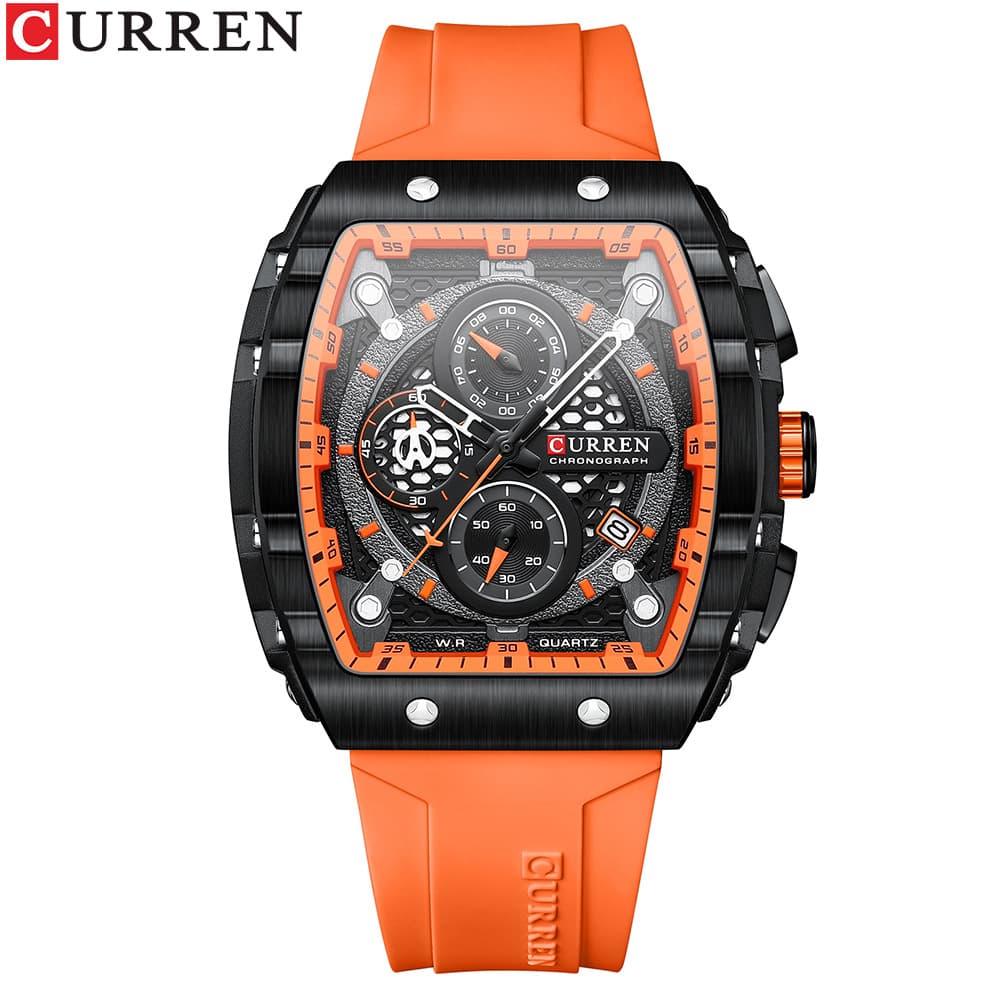 Montre à quartz multifonction étanche pour homme et femme avec affichage de la date, cadran analogique à 6 aiguilles, bracelet en caoutchouc sport, verre minéral, boîtier en alliage