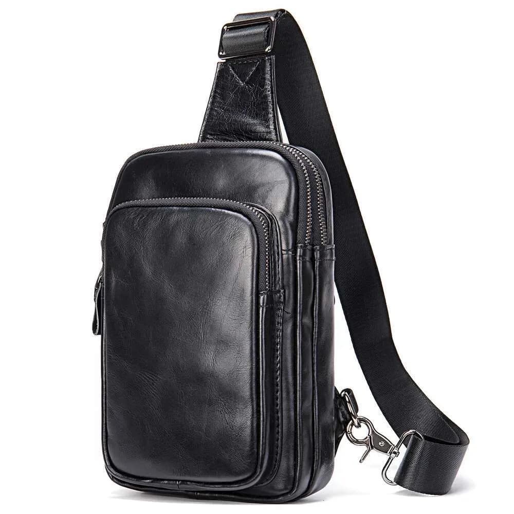 Designer 2025 Leather Men's Crossbody Superior Sense Outdoor Top Layer Cowhide Shoulder Chest Bag