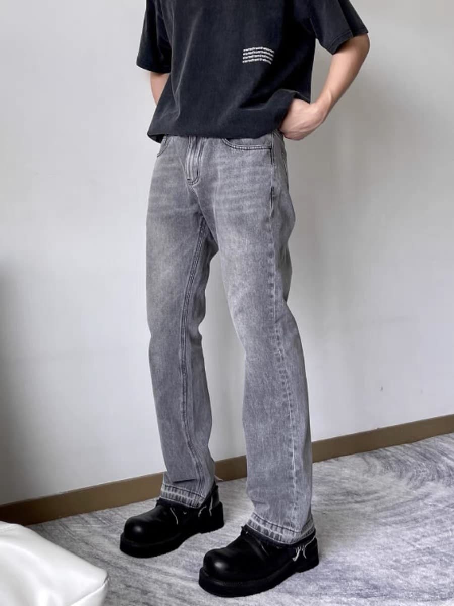 Men's Clothing High Street Washed Gray Straight Tube Slightly Flared Cleanfit Pants Trendy