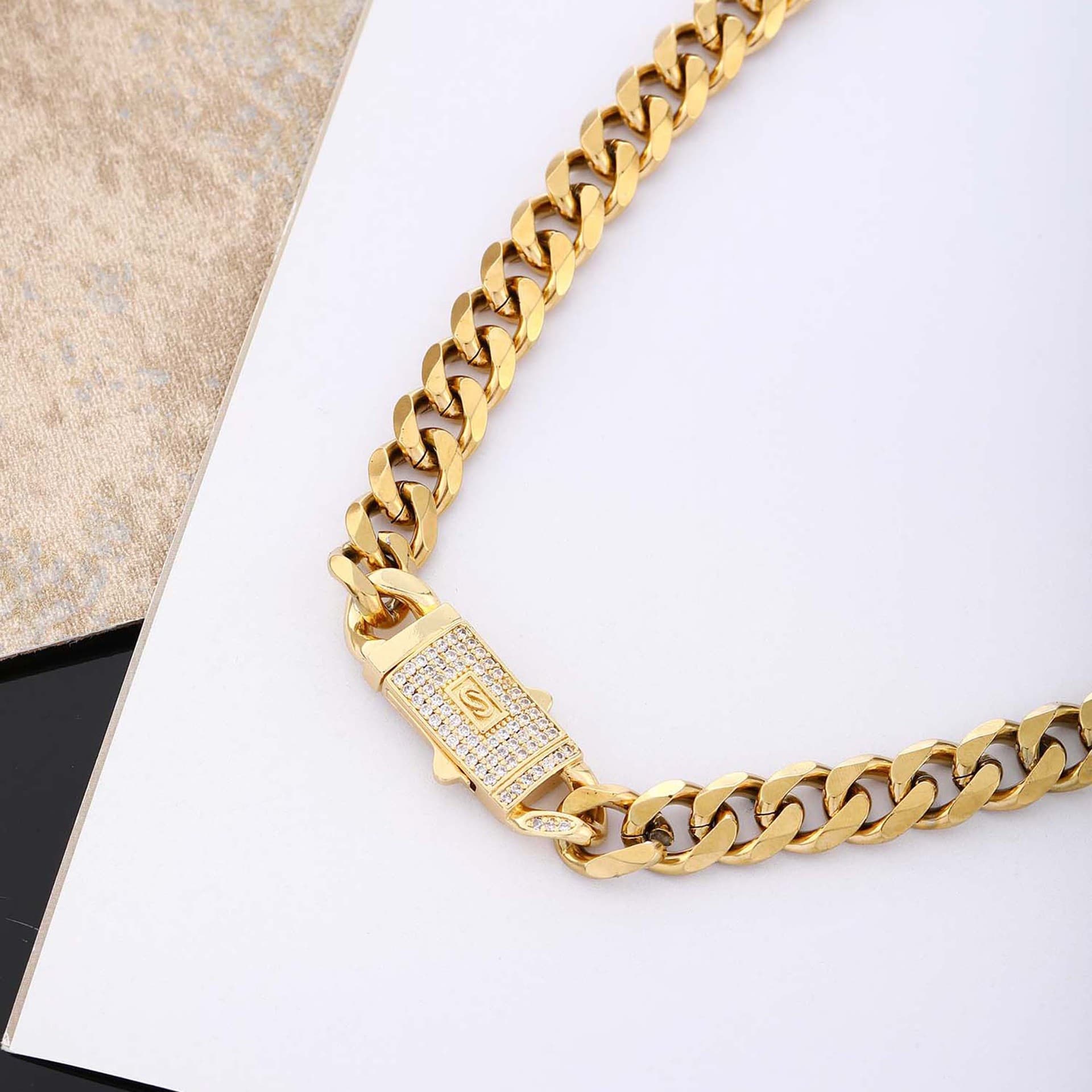 Full Diamond Cuban Chain Ins Light Luxury Trendy Cool Dominant Necklace Personality Design Style
