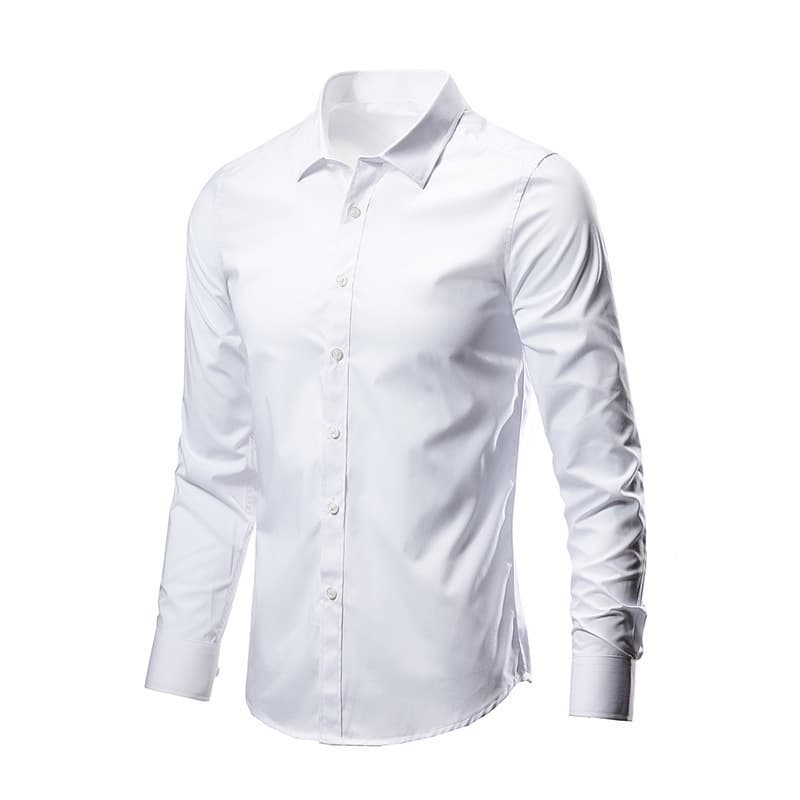Chemise blanche à manches longues pour homme, sans repassage, coupe formelle, professionnelle, pour le travail, décontractée, blanche